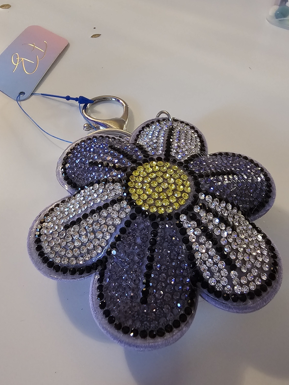 Sparkling Flower Keychain Bag Charm in Purple and Yellow